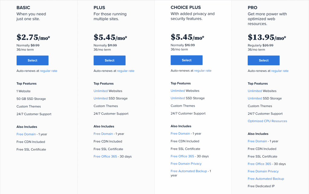 Bluehost has a wide range of web hosting plans to suit your needs.