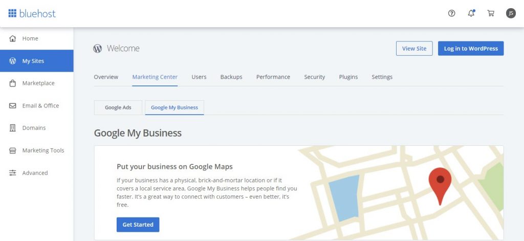 A nice extra feature offered by Bluehost: List on Google My Business