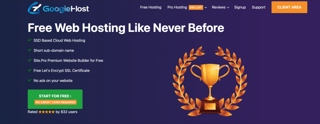 GoogieHost is a solid free web hosting provider according to Nexym.