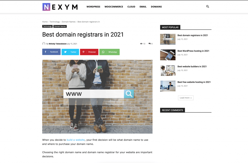 Nexym.com contains a blog area, where new content is posted in a newsfeed.